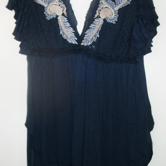 New $128 Free People Blue Fiesta Nueva Embroidered Open-Back Top Small - Picture 4 of 8